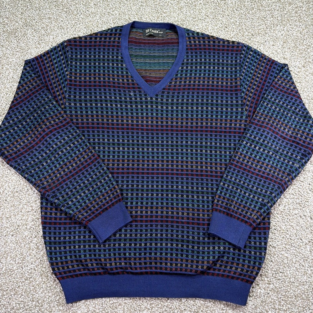 Vintage St Croix Sweater Geometric Size Large Made In USA Retro Grandpacore